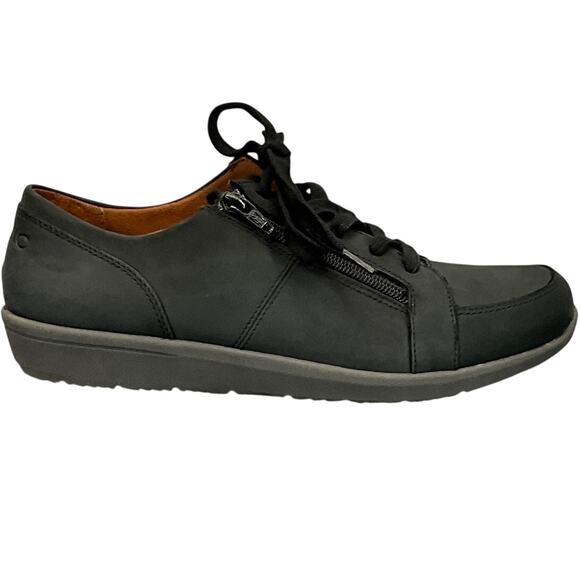 Vionic Abigail Weather Resistant Black Nubuck Suede Lace Up/Zip Sneaker 8.5/40 - Picture 2 of 12